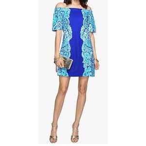 NWT Lilly Pulitzer M Tiana Dress Off Shoulder Brilliant Blue Moon Jellies NEW